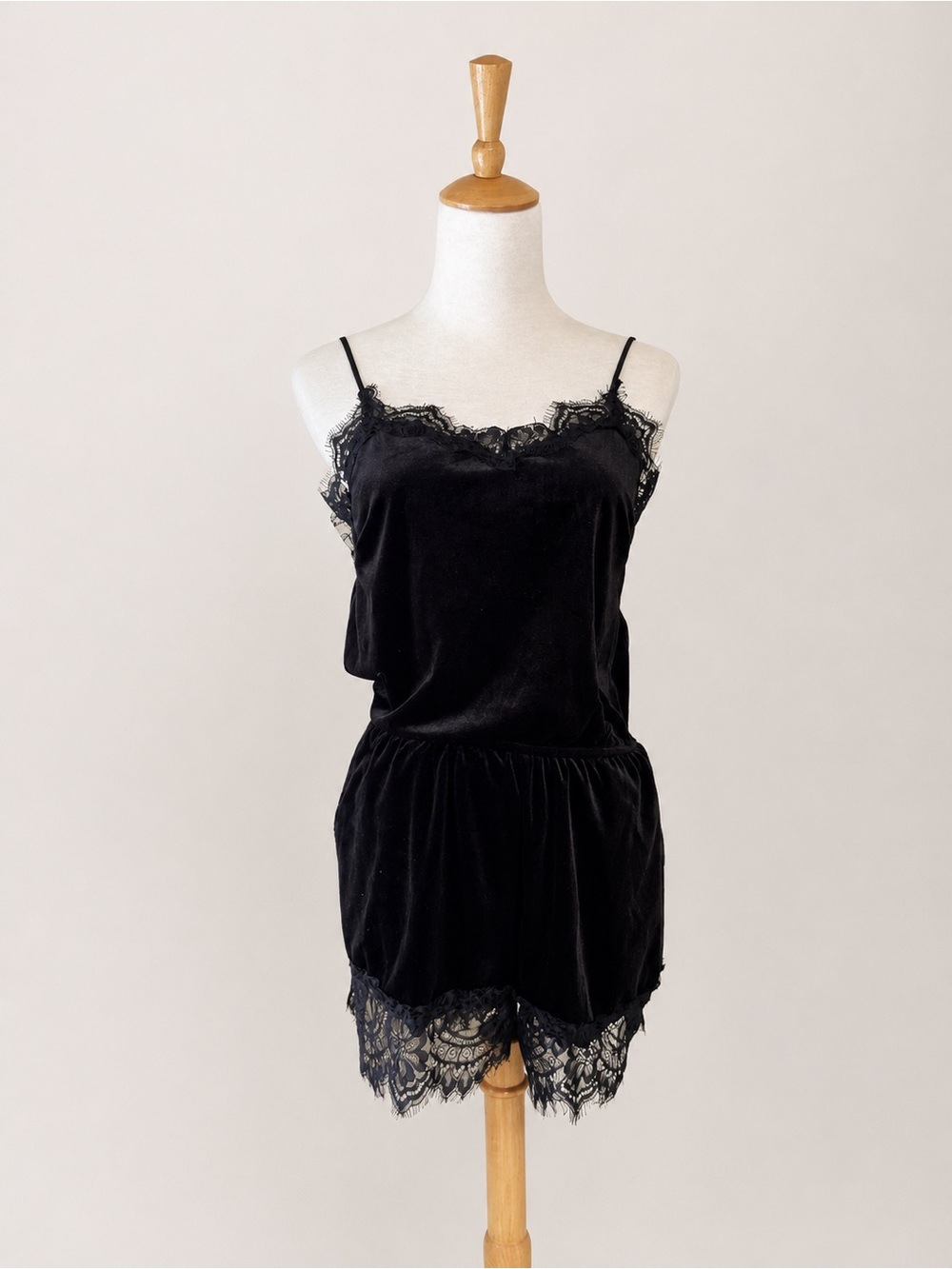 Lioness Black Velvet Lace Trim Romper XS